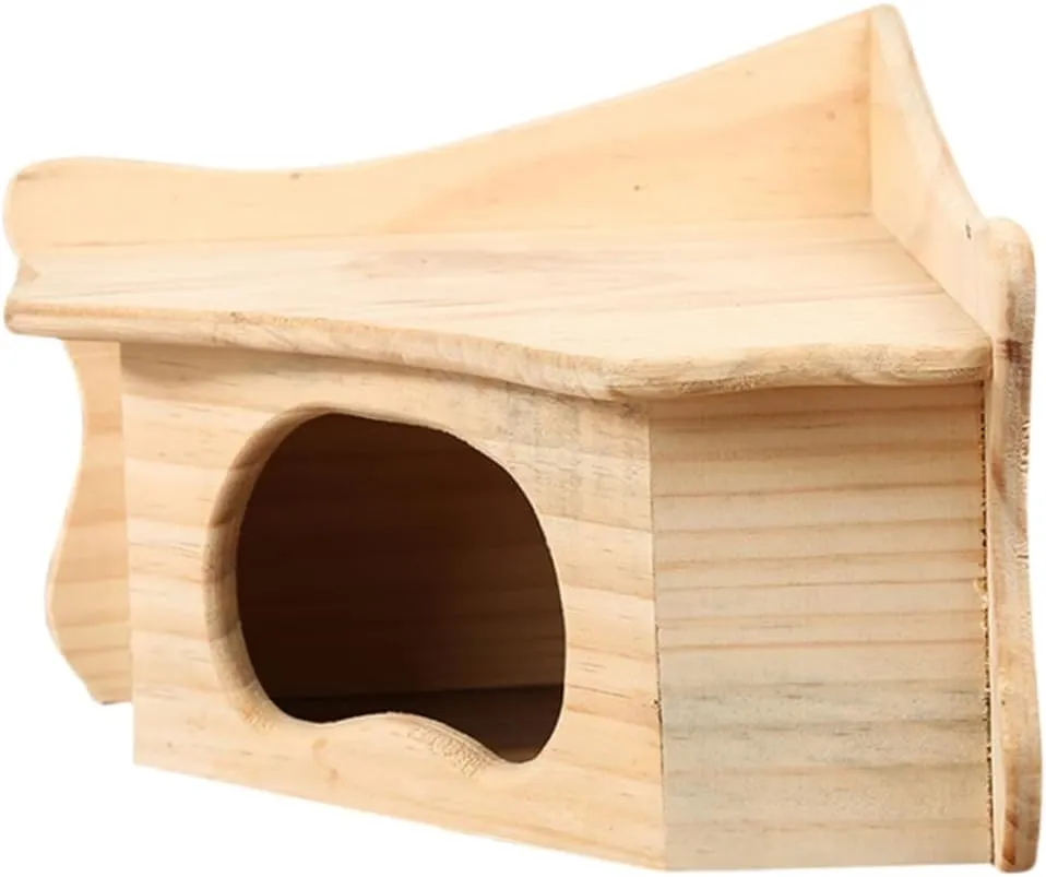 Sturdy Wooden Hamster Home Large Pet House Play Sleep Area for Rabbit Squirrel Small Mammals