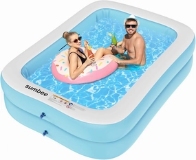 Sumbee Inflatable Swimming Kiddie Pool for Adults Kids Ages 4-8-12, Size 79" x 59" x 20" Rectangle Blow Up Family Pool for Children Backyard Outdoor Garden Summer Water Party Full-Sized Light Blue