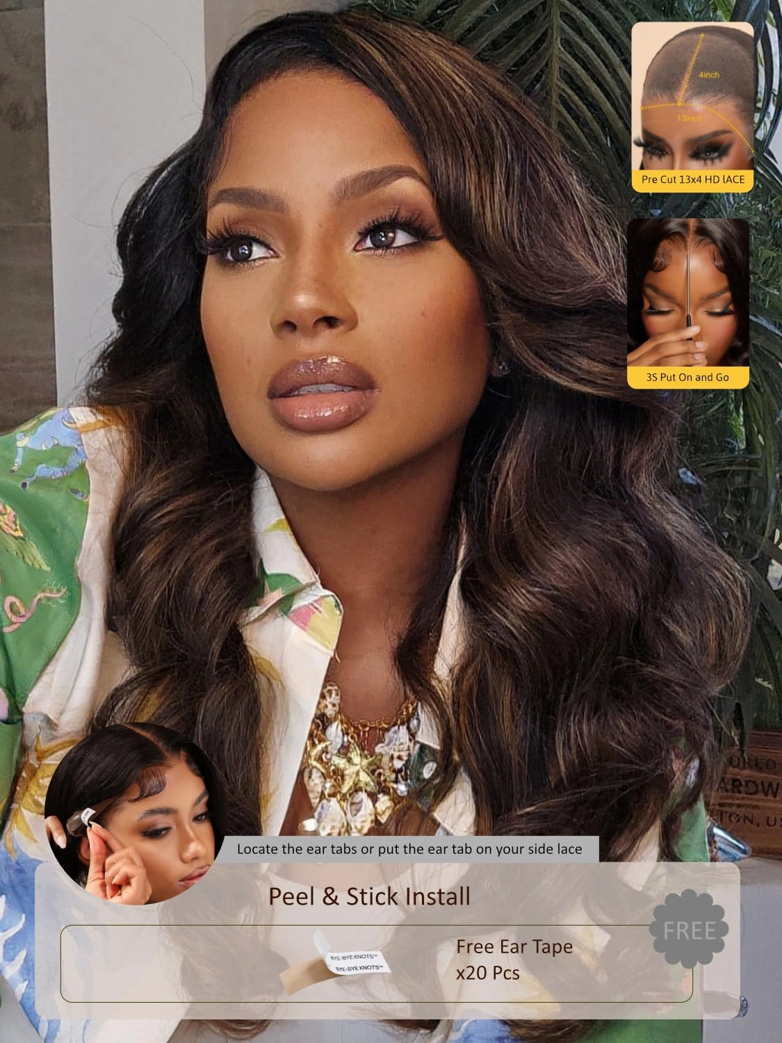 Sunber Ombre Highlight #FB30 13x4 Lace Front Human Hair Wigs Pre Everything 12A Human Hair Balayage Wavy Pre Plucked Invisible Knots 24Inch Piano Chocolate Brown 150% Density Body Wave Frontal Wig