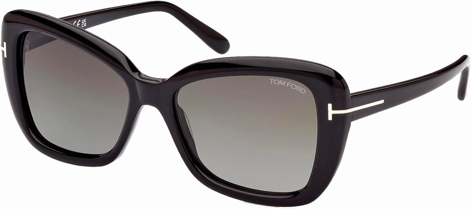 Sunglasses Tom Ford FT 1008 Maeve 01B Shiny Black,"t" Logo/Gradient Smoke Len