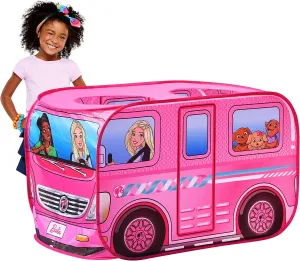 Sunny Days Entertainment Barbie Dream Camper Pop Up Play Tent Pink Indoor Playhouse for Kids Gift for Girls