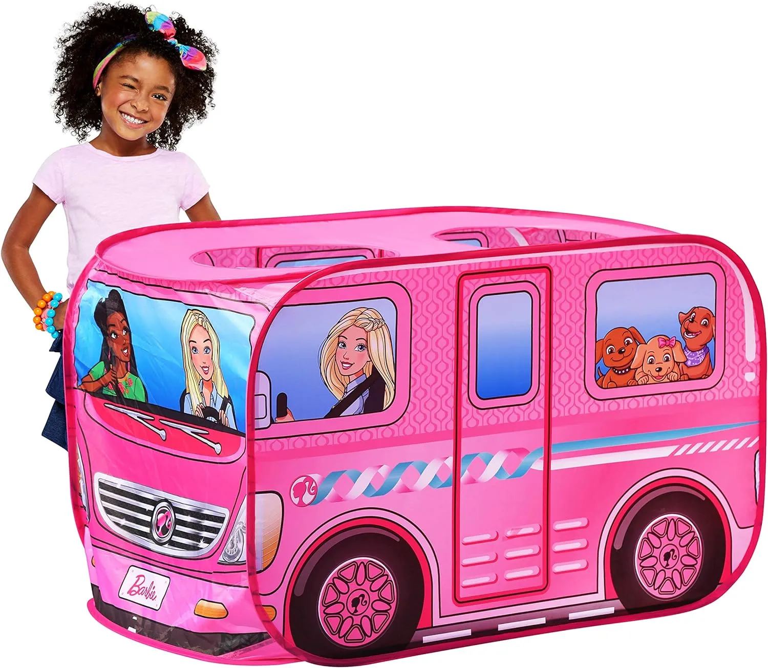 Sunny Days Entertainment Barbie Dream Camper Pop Up Play Tent Pink Indoor Playhouse for Kids Gift for Girls