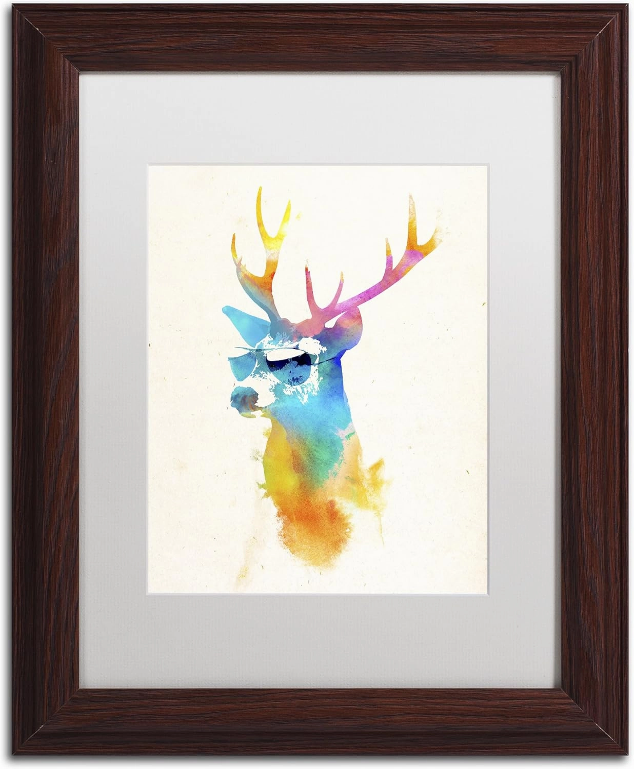 Sunny Stag by Robert Farkas, White Matte, Wood Frame 11x14-Inch