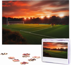 Sunset Beautiful Soccer Field Puzzles 1000 Pieces Personalized Jigsaw Puzzles Wooden Photo Puzzle for Adults Family Picture Puzzle Gifts for Wedding Birthday Valentine's Day Gifts(29.5" x 19.7")
