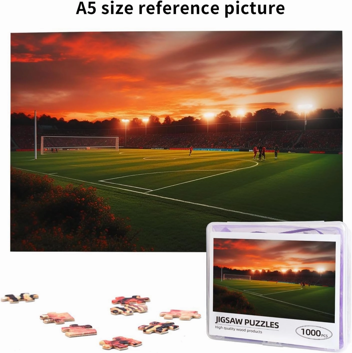 Sunset Beautiful Soccer Field Puzzles 1000 Pieces Personalized Jigsaw Puzzles Wooden Photo Puzzle for Adults Family Picture Puzzle Gifts for Wedding Birthday Valentine's Day Gifts(29.5" x 19.7")