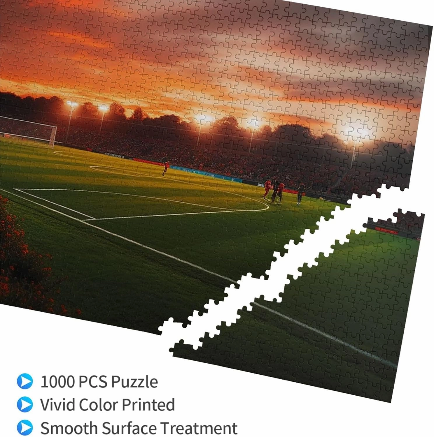 Sunset Beautiful Soccer Field Puzzles 1000 Pieces Personalized Jigsaw Puzzles Wooden Photo Puzzle for Adults Family Picture Puzzle Gifts for Wedding Birthday Valentine's Day Gifts(29.5" x 19.7")
