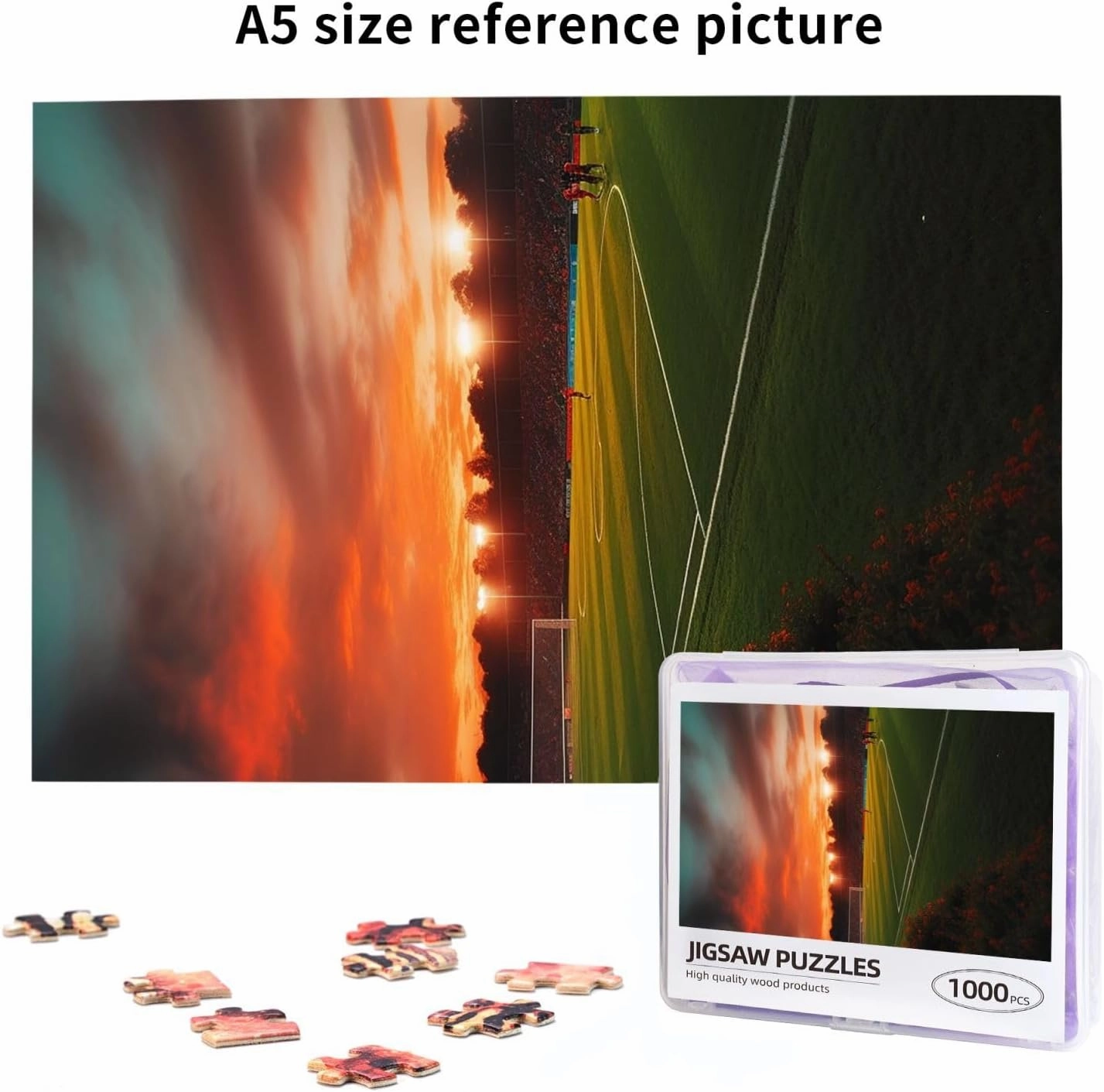 Sunset Beautiful Soccer Field Puzzles 1000 Pieces Personalized Jigsaw Puzzles Wooden Photo Puzzle for Adults Family Picture Puzzle Gifts for Wedding Birthday Valentine's Day Gifts(29.5" x 19.7")