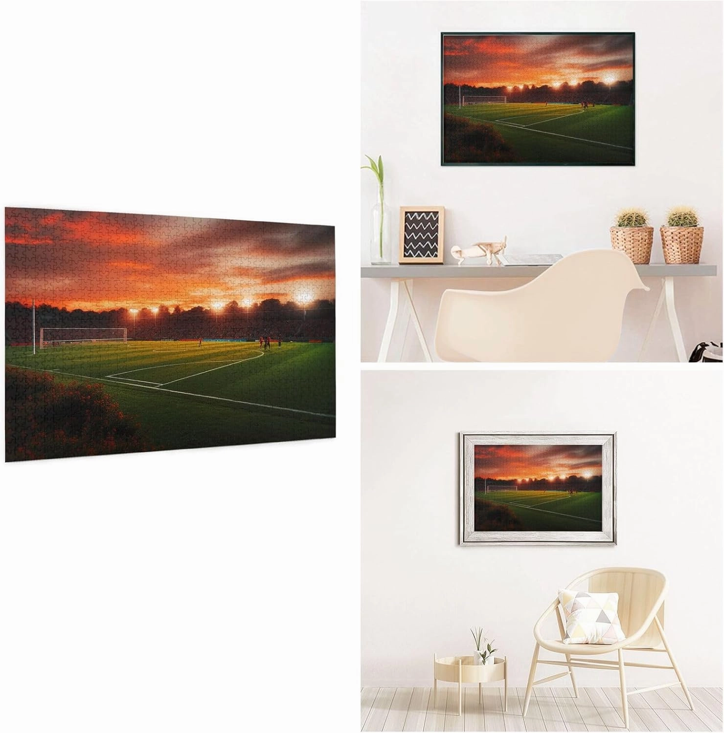 Sunset Beautiful Soccer Field Puzzles 1000 Pieces Personalized Jigsaw Puzzles Wooden Photo Puzzle for Adults Family Picture Puzzle Gifts for Wedding Birthday Valentine's Day Gifts(29.5" x 19.7")