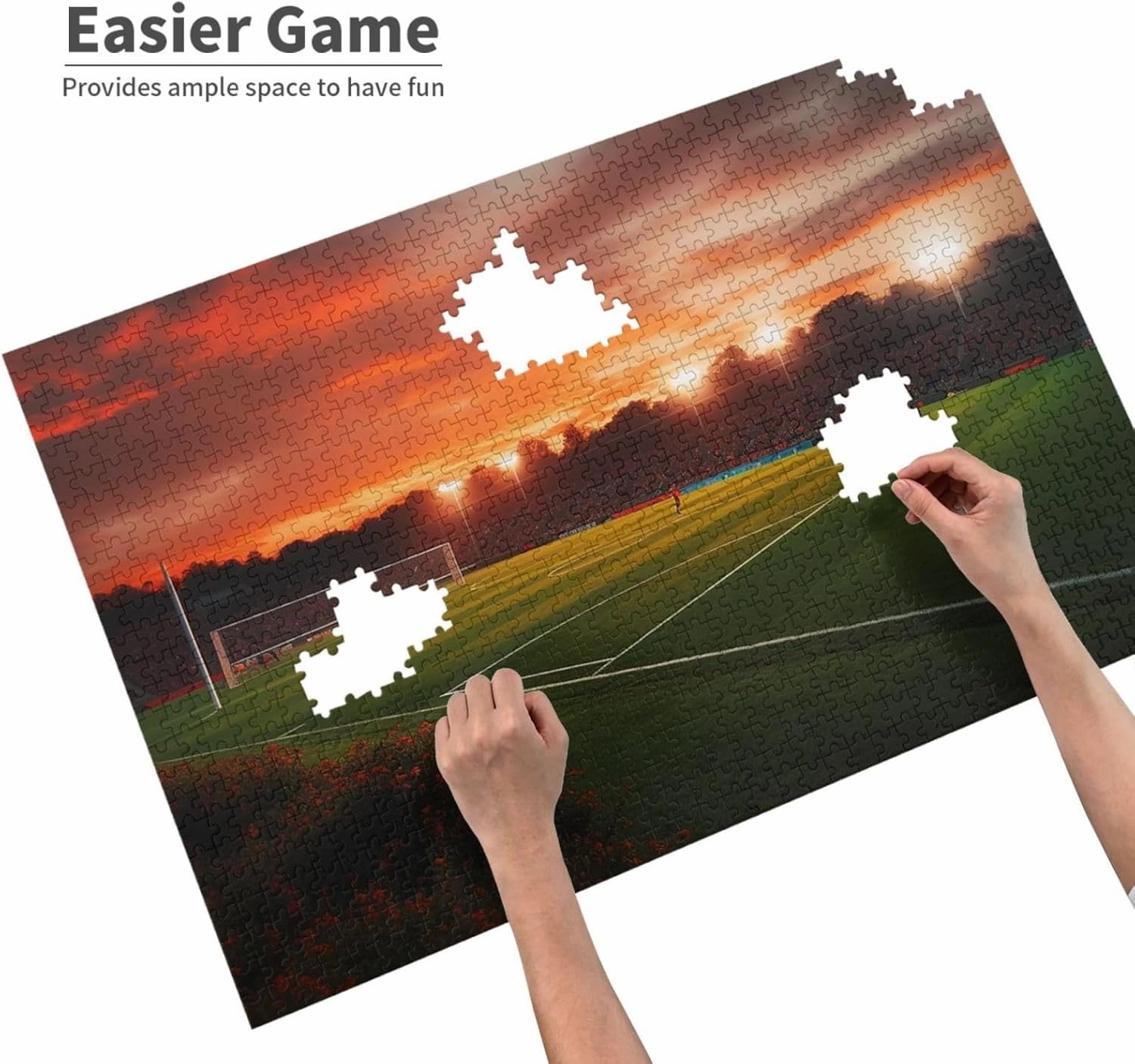 Sunset Beautiful Soccer Field Puzzles 1000 Pieces Personalized Jigsaw Puzzles Wooden Photo Puzzle for Adults Family Picture Puzzle Gifts for Wedding Birthday Valentine's Day Gifts(29.5" x 19.7")