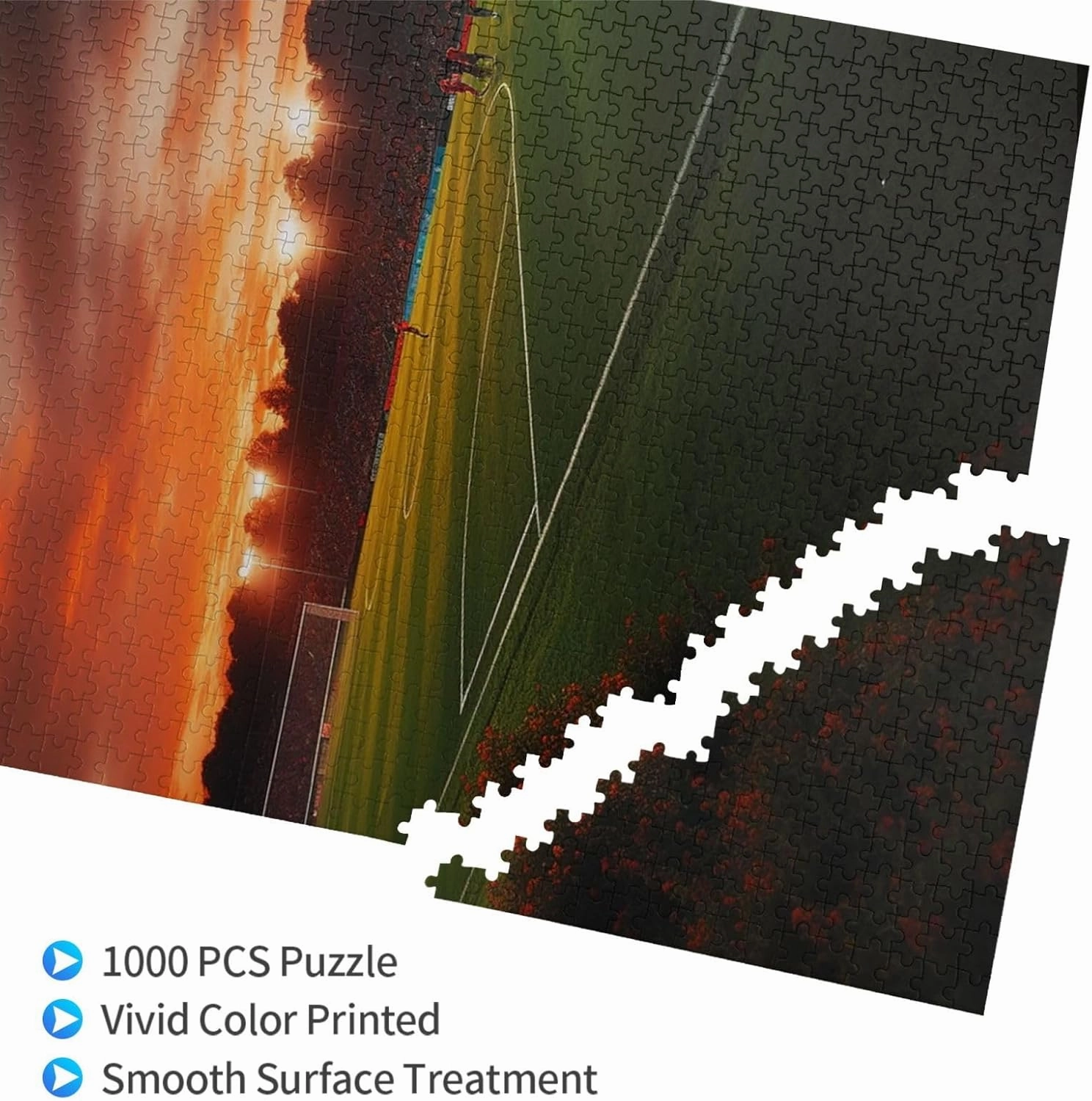 Sunset Beautiful Soccer Field Puzzles 1000 Pieces Personalized Jigsaw Puzzles Wooden Photo Puzzle for Adults Family Picture Puzzle Gifts for Wedding Birthday Valentine's Day Gifts(29.5" x 19.7")