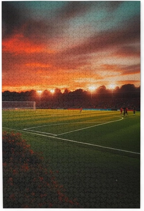 Sunset Beautiful Soccer Field Puzzles 1000 Pieces Personalized Jigsaw Puzzles Wooden Photo Puzzle for Adults Family Picture Puzzle Gifts for Wedding Birthday Valentine's Day Gifts(29.5" x 19.7")