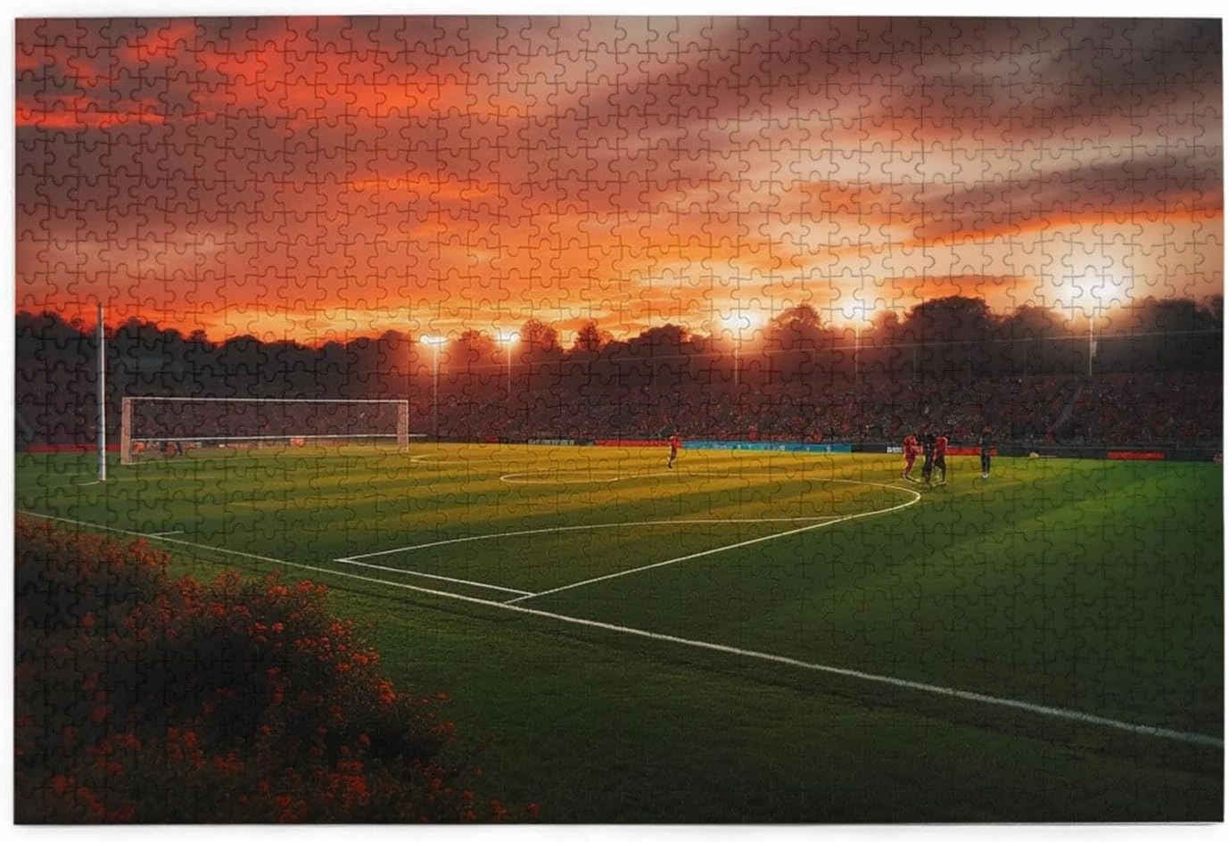 Sunset Beautiful Soccer Field Puzzles 1000 Pieces Personalized Jigsaw Puzzles Wooden Photo Puzzle for Adults Family Picture Puzzle Gifts for Wedding Birthday Valentine's Day Gifts(29.5" x 19.7")