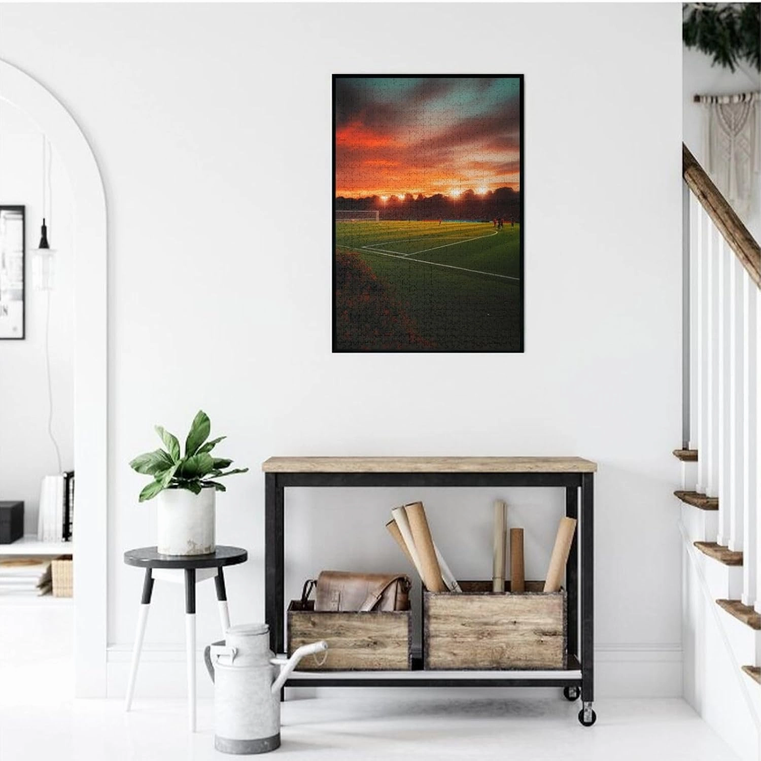 Sunset Beautiful Soccer Field Puzzles 1000 Pieces Personalized Jigsaw Puzzles Wooden Photo Puzzle for Adults Family Picture Puzzle Gifts for Wedding Birthday Valentine's Day Gifts(29.5" x 19.7")