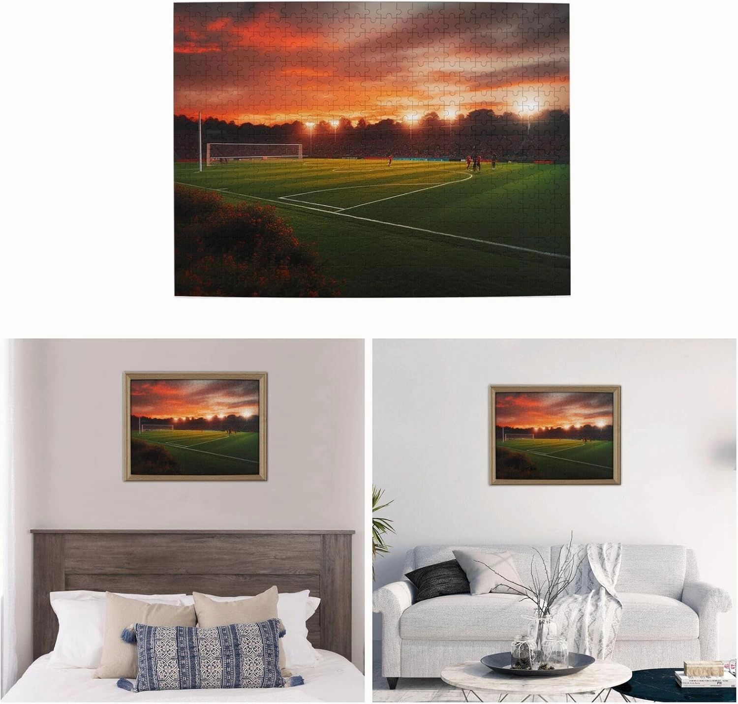 Sunset Beautiful Soccer Field Puzzles 500 Pieces Personalized Jigsaw Puzzles Wooden Photo Puzzle for Adults Family Picture Puzzle Gifts for Wedding Birthday Valentine's Day Gifts 20.4" x 15"