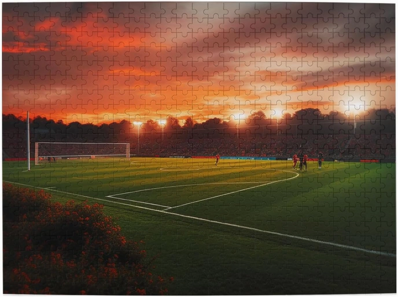 Sunset Beautiful Soccer Field Puzzles 500 Pieces Personalized Jigsaw Puzzles Wooden Photo Puzzle for Adults Family Picture Puzzle Gifts for Wedding Birthday Valentine's Day Gifts 20.4" x 15"