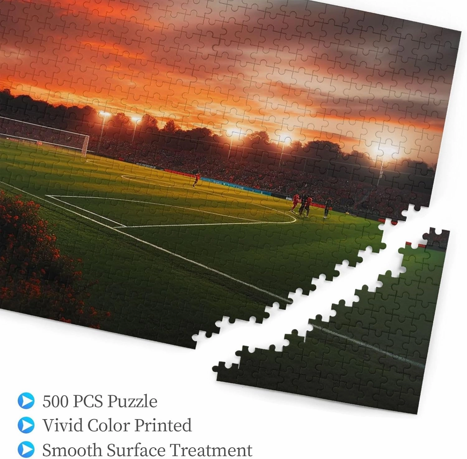 Sunset Beautiful Soccer Field Puzzles 500 Pieces Personalized Jigsaw Puzzles Wooden Photo Puzzle for Adults Family Picture Puzzle Gifts for Wedding Birthday Valentine's Day Gifts 20.4" x 15"