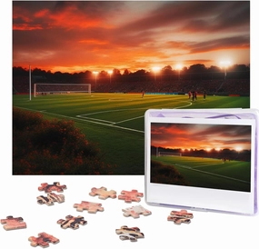 Sunset Beautiful Soccer Field Puzzles 500 Pieces Personalized Jigsaw Puzzles Wooden Photo Puzzle for Adults Family Picture Puzzle Gifts for Wedding Birthday Valentine's Day Gifts 20.4" x 15"