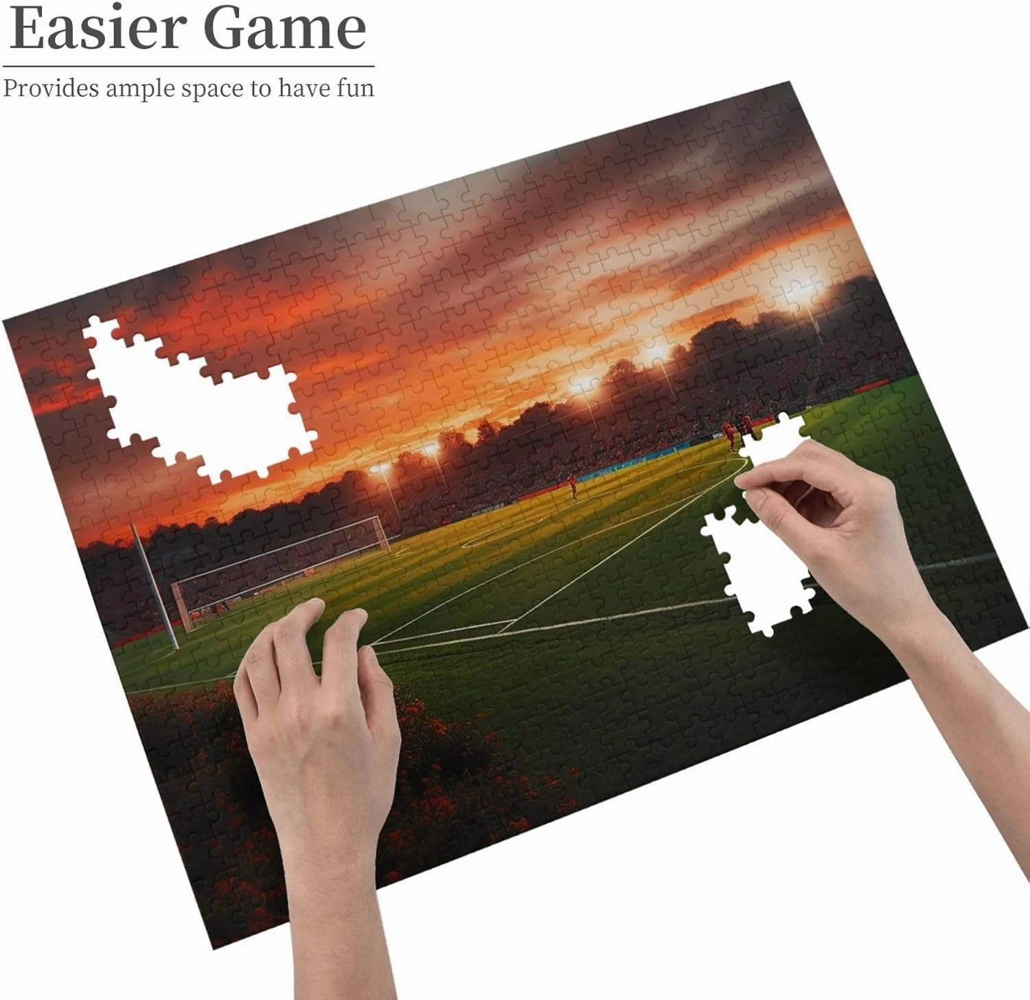 Sunset Beautiful Soccer Field Puzzles 500 Pieces Personalized Jigsaw Puzzles Wooden Photo Puzzle for Adults Family Picture Puzzle Gifts for Wedding Birthday Valentine's Day Gifts 20.4" x 15"