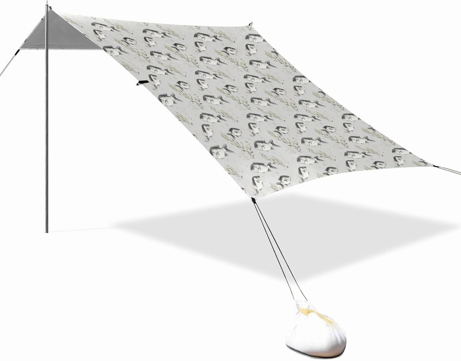 Sweeds Fishes Grey Foldable Beach Cabana UPF50 Waterproof Outdoor Sun Shade with Sand Shovel for Camping Trips, Fishing, Backyard Fun or Picnics