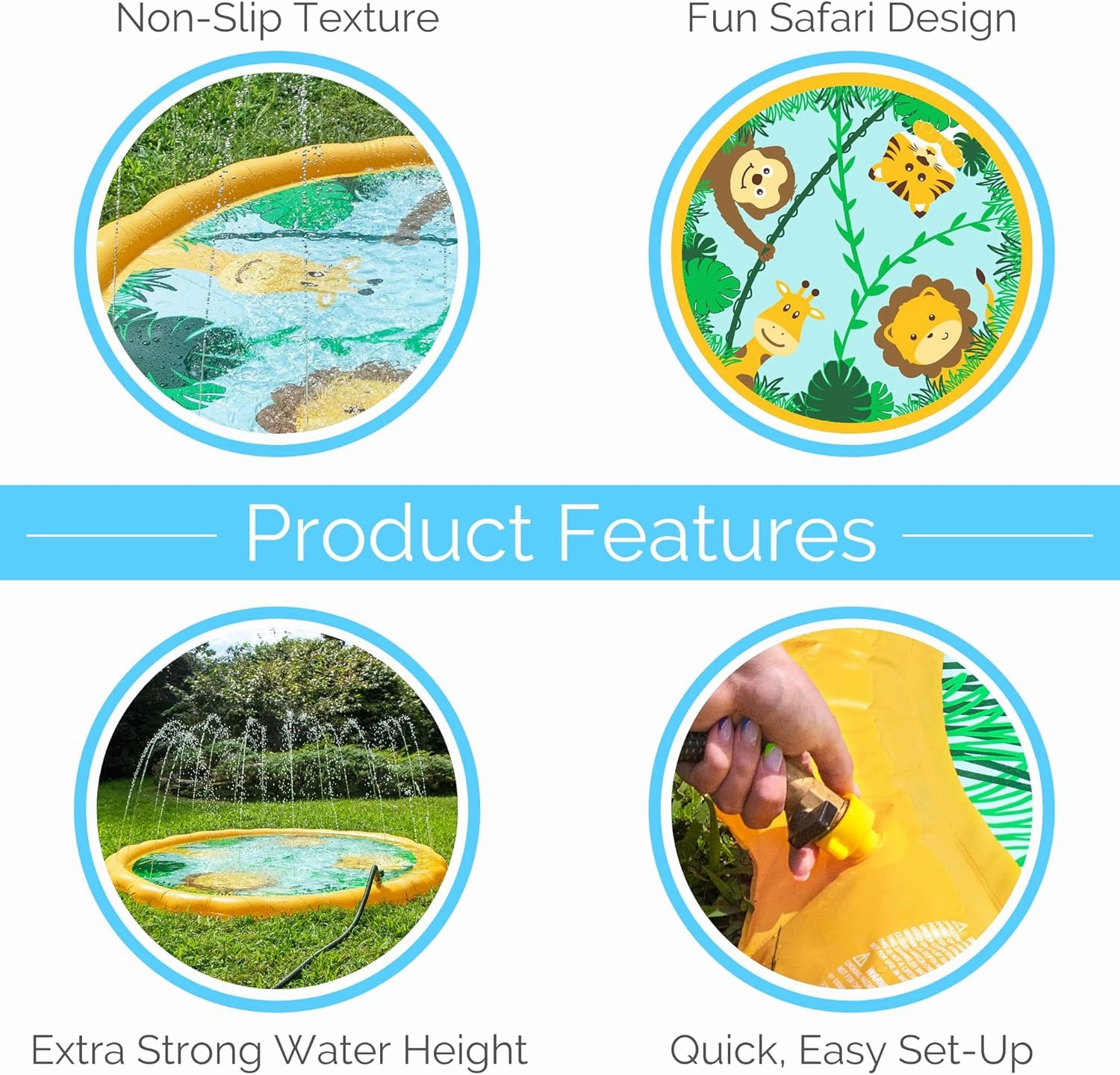 Swimline 68 Inch Sprinkler Mat and Splash Play Mini Pool Outdoor Water Toy Safari Adventure | for Kids and Family Fun | Exciting Backyard Water Action