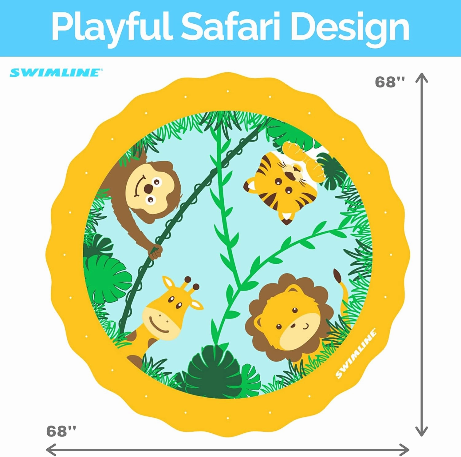 Swimline 68 Inch Sprinkler Mat and Splash Play Mini Pool Outdoor Water Toy Safari Adventure | for Kids and Family Fun | Exciting Backyard Water Action