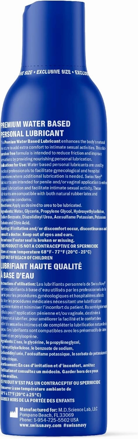 Swiss Navy Premium Water Based Lubricant, 6 Ounce Personal Non Sticky Lube for Men, Women & Couples Long Lasting Unscented Paraben Free