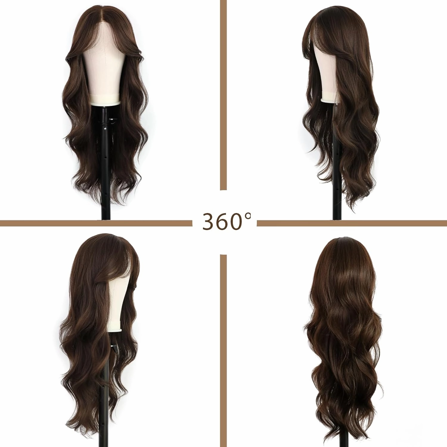Synthetic Lace Front Wigs Brown 27" Pre Cut Glueless Long Hair Wig for Women Hand-Tied Preplucked Hairline Heat Resistant Wavy Replacement Hair with Adjustable Breathable Net Daily Party Use