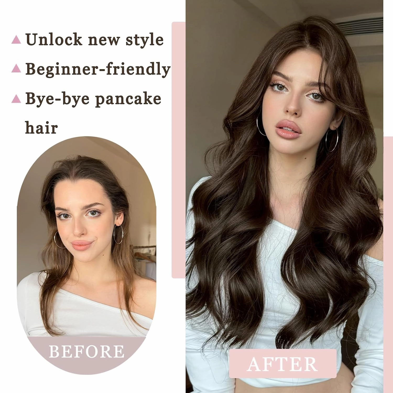 Synthetic Lace Front Wigs Brown 27" Pre Cut Glueless Long Hair Wig for Women Hand-Tied Preplucked Hairline Heat Resistant Wavy Replacement Hair with Adjustable Breathable Net Daily Party Use