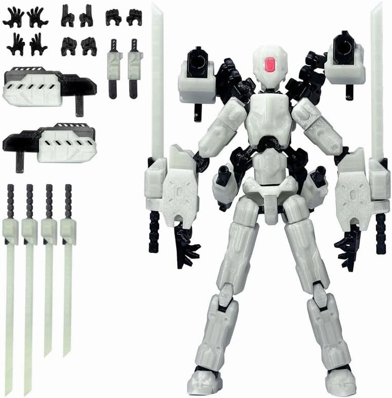 T13 Action Figures Helix Robot 8 Inch, Assembly Completed T 13,3D Printed Robo 13 - The Premium Action Figures for Sci-Fi Enthusiasts White (Glows in The Dark)