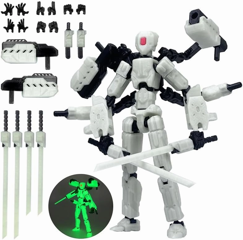 T13 Action Figures Helix Robot 8 Inch, Assembly Completed T 13,3D Printed Robo 13 - The Premium Action Figures for Sci-Fi Enthusiasts White (Glows in The Dark)