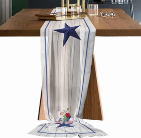 Table Runner 120 inches Long for Wedding Patriotic Star and Red Popies Wood Texture Welcome Chiffon Table Runner for Party/Bridal Romantic Sheer Voile Runners Birthday Dresser Scarf Decor 29x120in