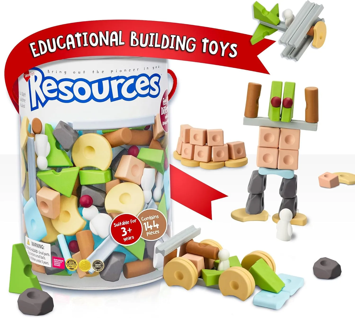 Taksa Toys Nature-Inspired Unique Reggio Emilia Learning Toys, Preschool Resources for Fine Motor Skills, Educational Building Blocks for Kids, Montessori Toys for 4 5 6 7  Ages, Expert Pack 144 Pcs