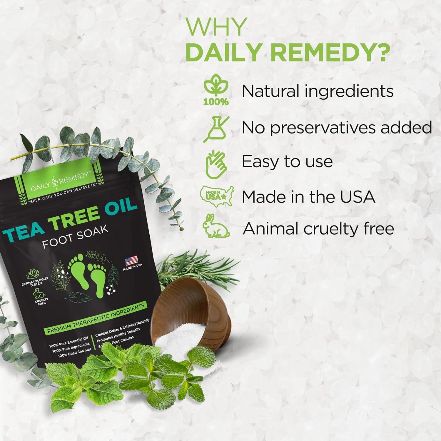 Tea Tree Oil Foot Soak with Epsom Salt - Made in USA - for Toenail Athletes Foot, Stubborn Foot Odor Scent, Softens Calluses & Soothes Sore Tired Feet - 16 Ounces