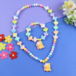 Teddy Bear Charm Necklace Bracelet Set