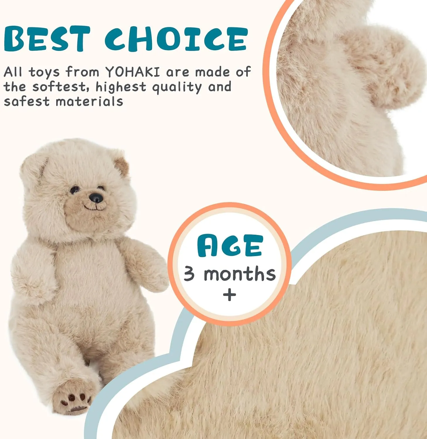 Teddy Bear Plush Toy - 11 Inch Soft & Fluffy Stuffed Animal, Huggable Brown Toy Bear, Cuddly Gift for Kids, Toddlers & Plush Lovers, Adorable Stuffed Teddy, Washable & Ultra-Soft Bear