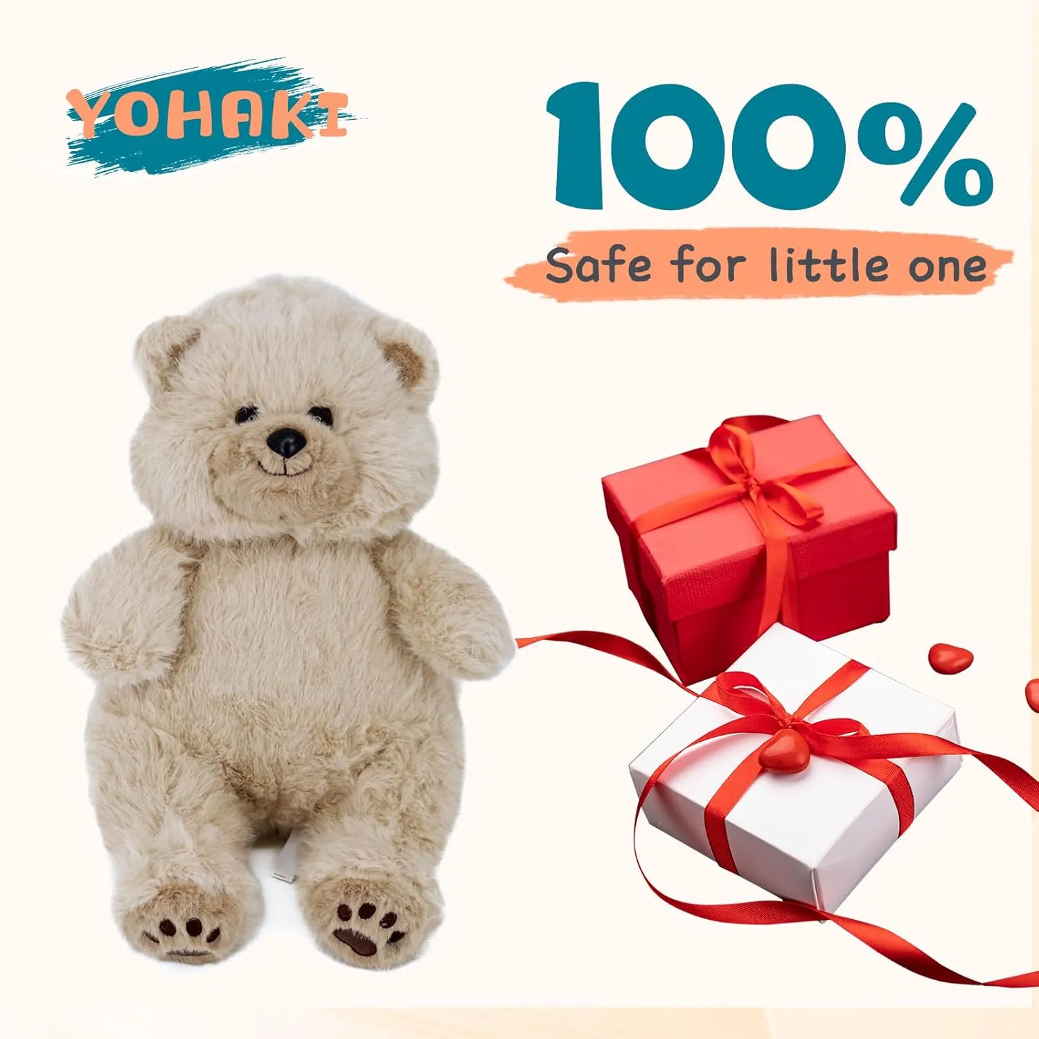 Teddy Bear Plush Toy - 11 Inch Soft & Fluffy Stuffed Animal, Huggable Brown Toy Bear, Cuddly Gift for Kids, Toddlers & Plush Lovers, Adorable Stuffed Teddy, Washable & Ultra-Soft Bear