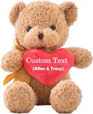 Teddy Bear Stuffed Animal with Heart as Personalized Gifts for Her/Him, Custom Teddy Bear with Name or Text for Girlfriend/Boyfriend on Birthday/Anniversary/Valentines Day (12 in-Red Heart)