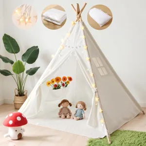 Teepee Tent with Starry Lights, Ground Mat and Pockets, Kids Teepee Tents for Indoor & Outdoor Use, Foldable Play Tents for Boys & Girls, Washable Toddler Play Tent for Birthdays & Holidays