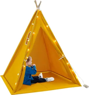 Teepee Tent,Play Tent for Kid,Kids Teepee Tent with Window and String of Lights, Indoor Foldable Teepee Tent Set (Yellow)