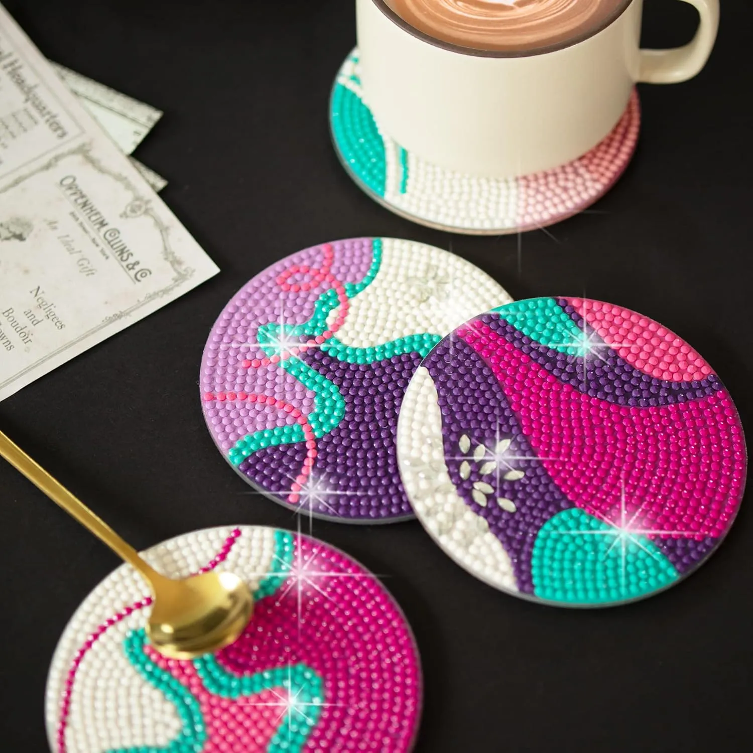 Temlum 6 Pcs Diamond Painting Coasters with Holder, Diamond Art Coasters Kits for Beginners, Adults Small Diamond Painting Kit Art Craft Supplies
