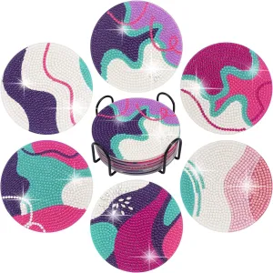 Temlum 6 Pcs Diamond Painting Coasters with Holder, Diamond Art Coasters Kits for Beginners, Adults Small Diamond Painting Kit Art Craft Supplies