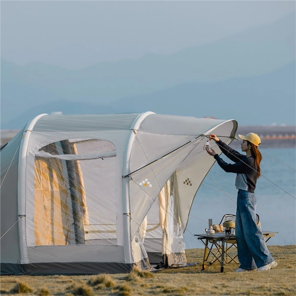 Tent Camping Tent 2 Rooms and 1 Living Room Inflatable Portable Foldable Rain-Proof Picnic Camping Essentials Outdoor Tent