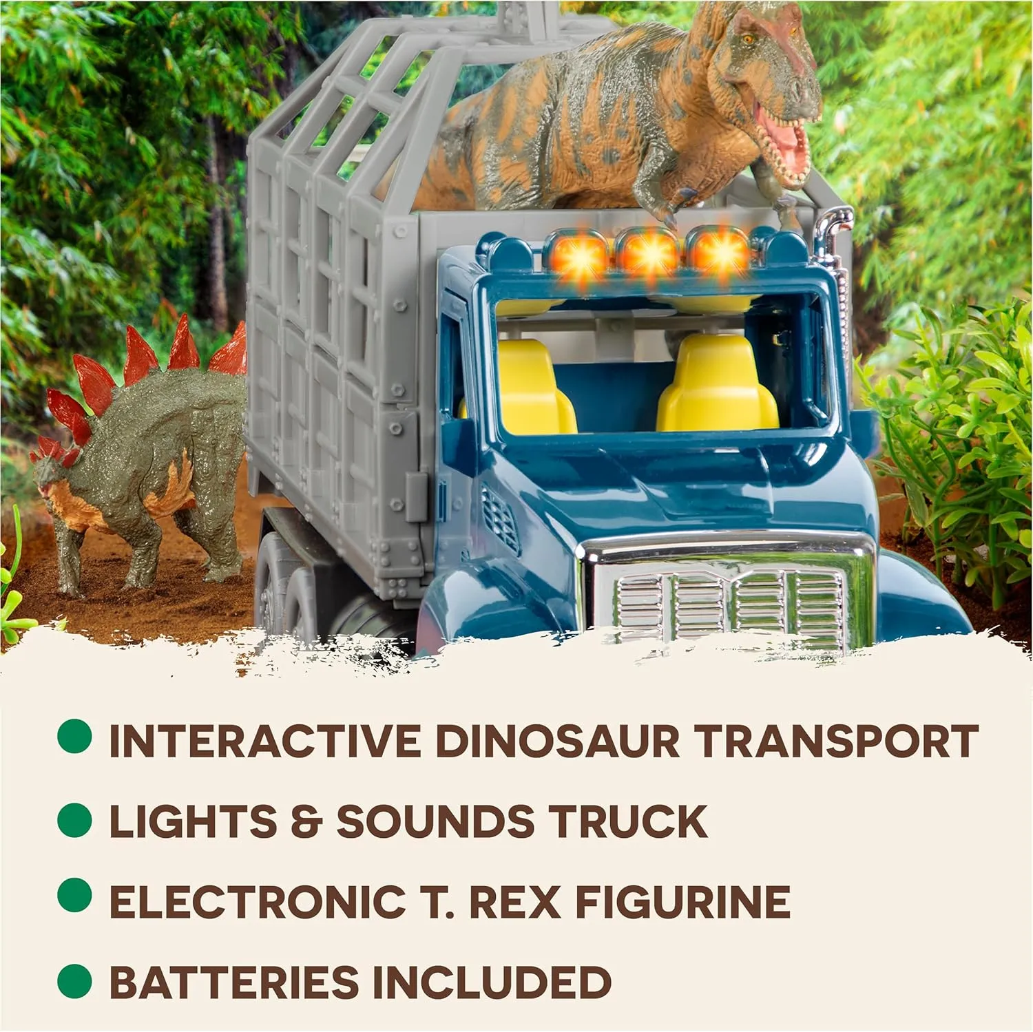 Terra by Battat – T-Rex Transport – Toy Dinosaur & Toy Truck with Lights, Sounds, & Movable Parts for Kids 3 