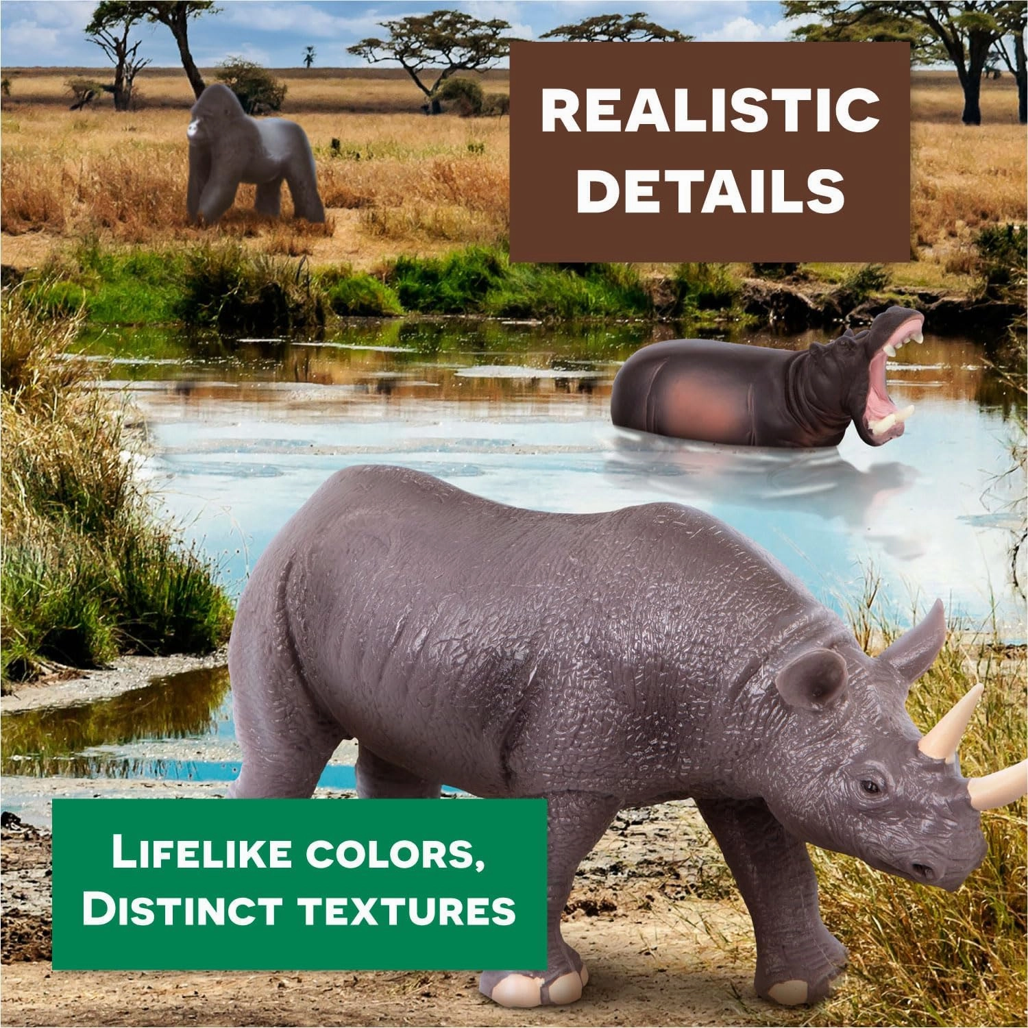 Terra by Battat – Wild Life Set – Realistic Animal Toy Figures with Tiger and Lion Toys for Kids 3  (6 pc) , Black
