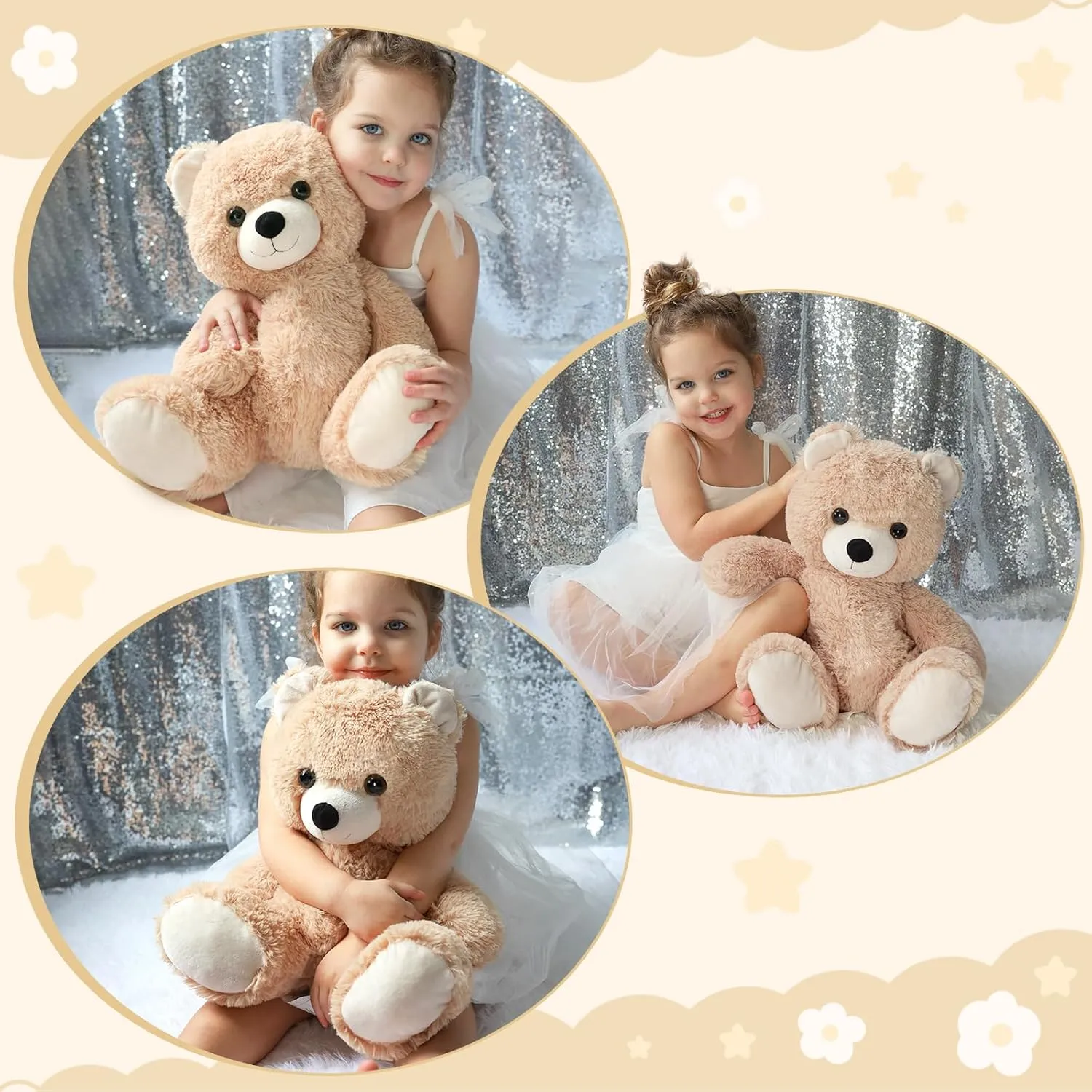 Tezituor 18 inch Teddy Bear Stuffed Animal, Big Tan Stuffed Bear Plush Toy Hugging Soft Bear Plush Bady Pillow Valentines Day Birthday Gift for Girlfriend Kids