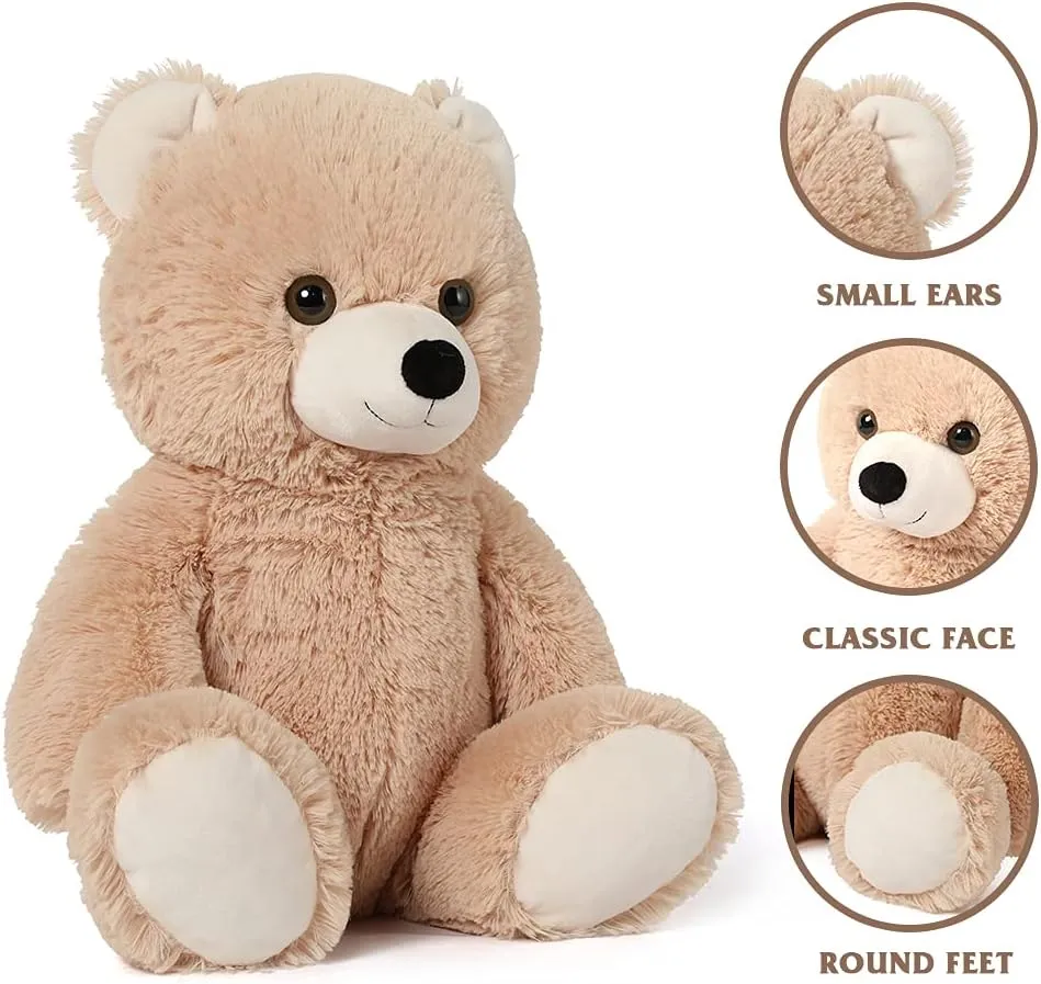 Tezituor 18 inch Teddy Bear Stuffed Animal, Big Tan Stuffed Bear Plush Toy Hugging Soft Bear Plush Bady Pillow Valentines Day Birthday Gift for Girlfriend Kids