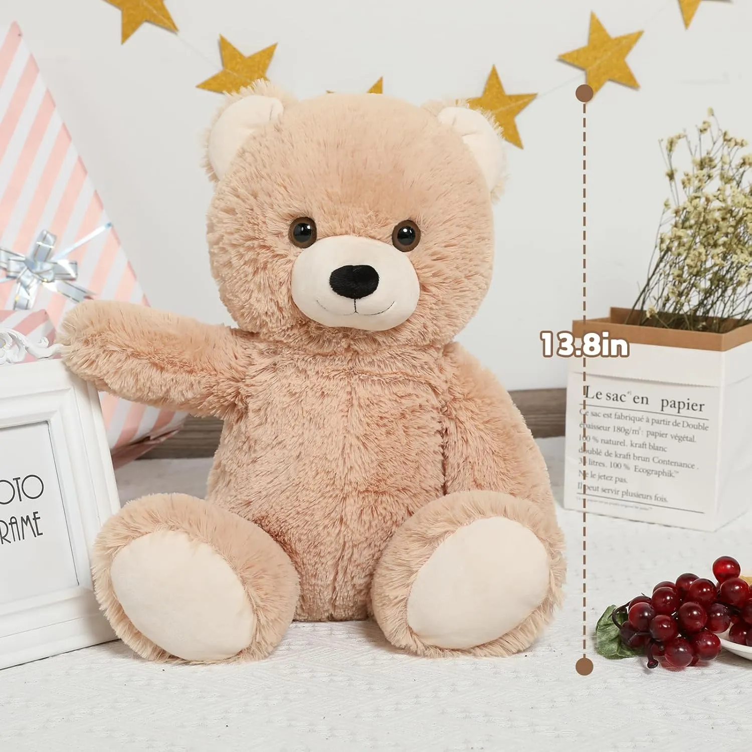 Tezituor 18 inch Teddy Bear Stuffed Animal, Big Tan Stuffed Bear Plush Toy Hugging Soft Bear Plush Bady Pillow Valentines Day Birthday Gift for Girlfriend Kids
