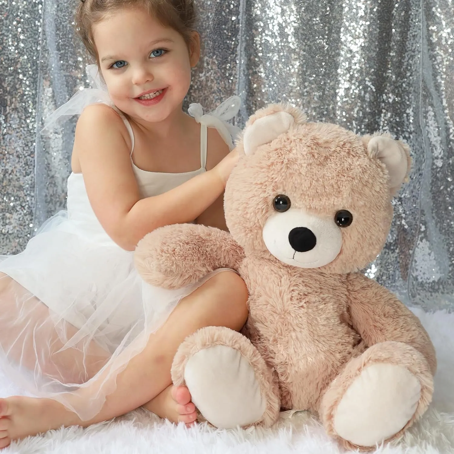 Tezituor 18 inch Teddy Bear Stuffed Animal, Big Tan Stuffed Bear Plush Toy Hugging Soft Bear Plush Bady Pillow Valentines Day Birthday Gift for Girlfriend Kids