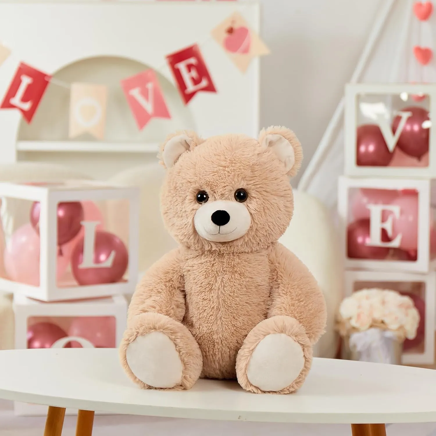 Tezituor 18 inch Teddy Bear Stuffed Animal, Big Tan Stuffed Bear Plush Toy Hugging Soft Bear Plush Bady Pillow Valentines Day Birthday Gift for Girlfriend Kids