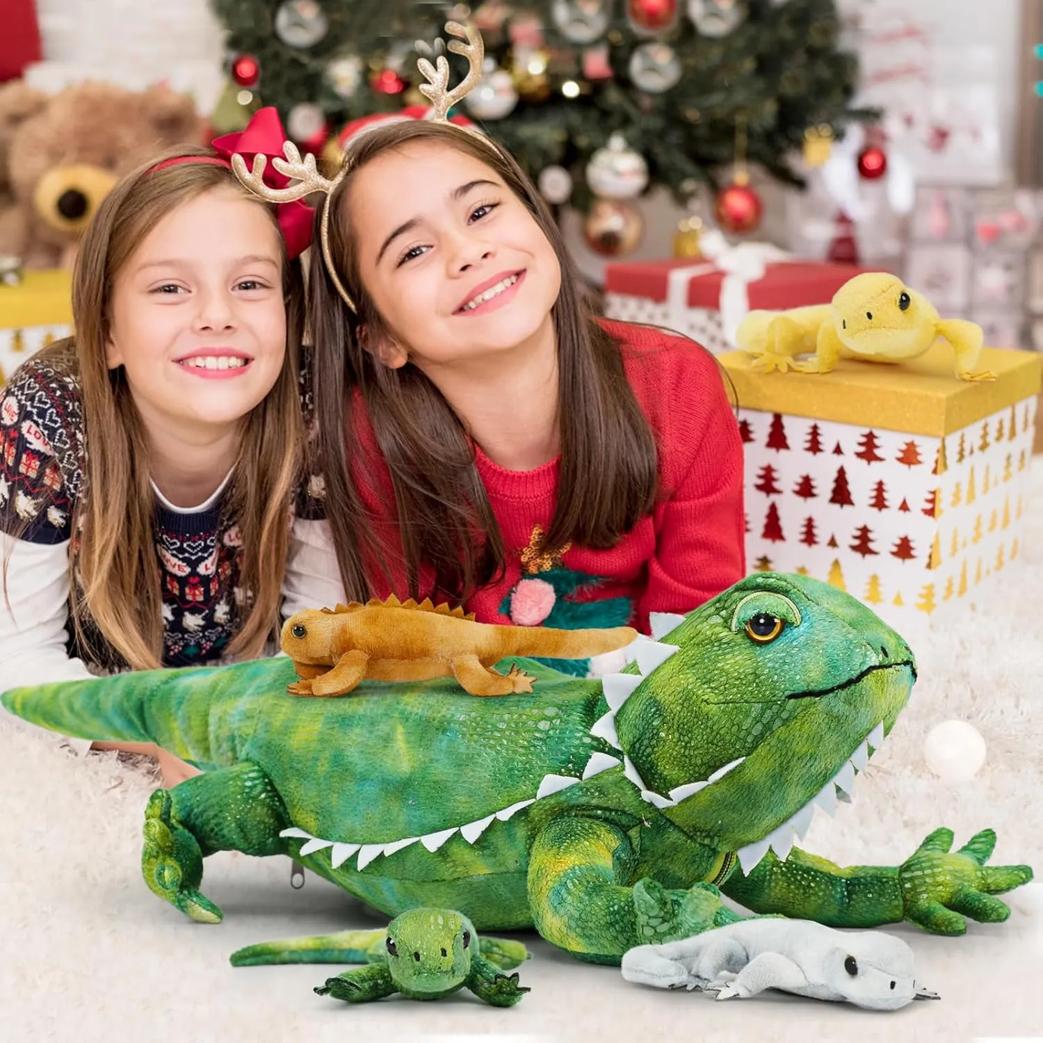 Tezituor 5 Pieces Realistic Stuffed Lizard Set with Babies,26.4 Inch Large Plush Bearded Dragon Animal Toy Gifts for Boys